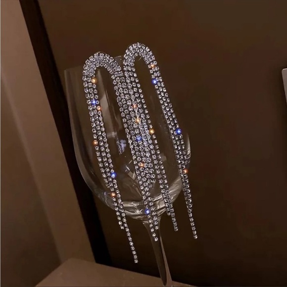 Rhinestone Crystal Earrings Silver Plated Dangle Tassel Waterfall Asos U… - Picture 4 of 11